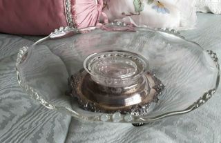 Vintage Indiana glass platter on rotating sivler plate base Lazy Susan 7