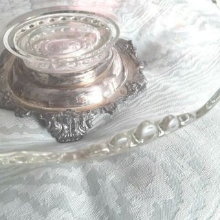 Vintage Indiana glass platter on rotating sivler plate base Lazy Susan 8