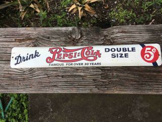 Vintage Drink Pepsi - Cola Double Size 5¢ Soda Tin Grocery Store Advertising Sign