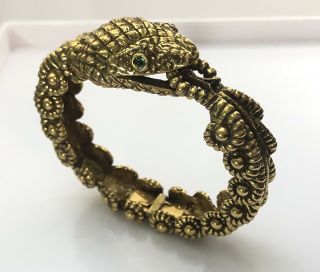 Rare Vintage Kenneth Jay Lane Goldtone Snake Hinged Bracelet