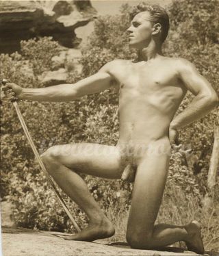 Vintage Male Nude - Denny Denfield Classic Handsome Blonde With Sword In Nature