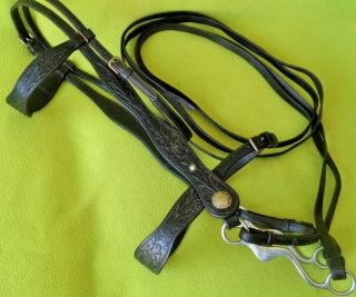 Complete Fancy Vintage Tooled Leather Bridle Headstall Reins Bit 100 Usable Nr
