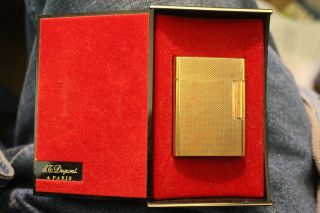 Vintage S.  T.  Dupont Paris Lighter Gold Plated Small Diamond Cut,  Boxed,