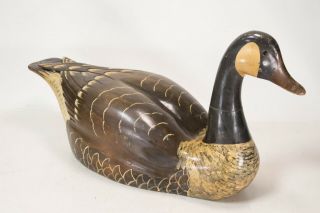 Vintage Large Hand Carved Solid Wood Canada Goose Decoy Huge 26 " Glass Eyes Duck
