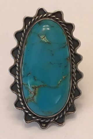 Vintage Big Turquoise Silver Ring Navajo Native American Indian Size 7.  25