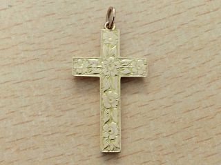 Antique 9ct Gold Rose Flower Decorated Cross Pendant 1900