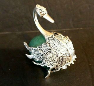 Brazil Sterling Silver Swan With Nephrite Jade Egg Figurine Stamped 925 Vintage
