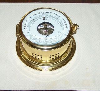 Vtg Schatz Royal Mariner Brass Case Compensated Barometer With Thermometer
