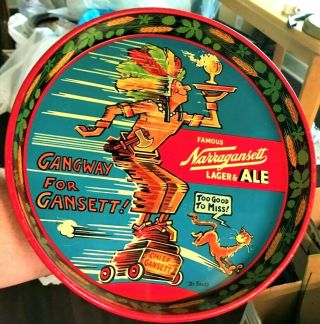 Vintage Dr.  Seuss Narragansett Beer Indian Chief Gansett Metal Tray Ri