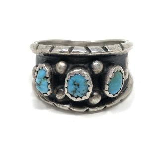 Vtg Sterling Silver Hopi Ring Sz 7.  5 Natural Turquoise Signed Ml 8.  1g Nm Estate