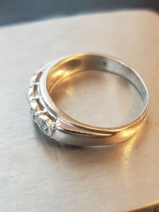 Vintage Men ' s 14K White Gold & Diamond Wedding Band Statement Ring Size 9.  25 3