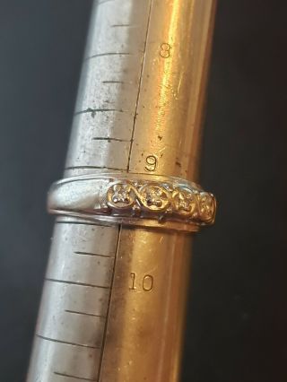 Vintage Men ' s 14K White Gold & Diamond Wedding Band Statement Ring Size 9.  25 4