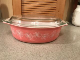Vintage Pyrex Pink Daisy 045 Oval Casserole Dish 2 1/2 Qt W/ Glass Lid 2.  5 Qt