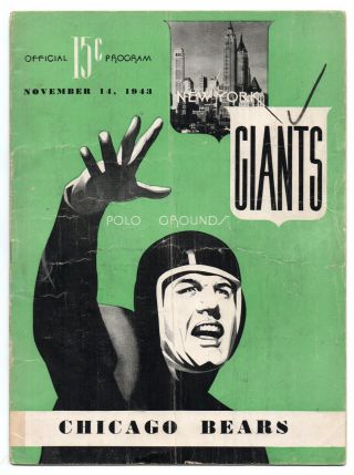Chicago Bears Vs York Giants Vintage 1943 Nfl Program (polo Grounds)