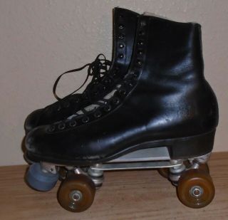 Vintage Riedell Black Leather Sure Grip Roller Skates Men’s 11.  5 Metaflex