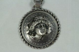 Vintage 1921 Morgan Silver Dollar Punched Out Sterling Necklace Pop Out Repousse