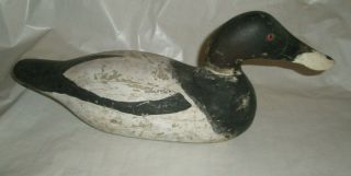 Vintage Antique Solid Wood Painted Duck Decoy Glass Eye Unusual Beak