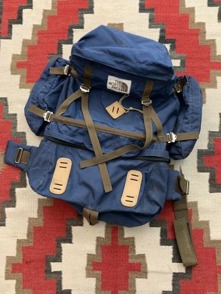 Vintage The North Face Brown Label Canvas Hiking Backpack Bag Blue Small