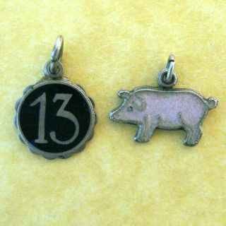 Vintage German Enameled Good Luck Charms Lucky 13 Lucky Pig