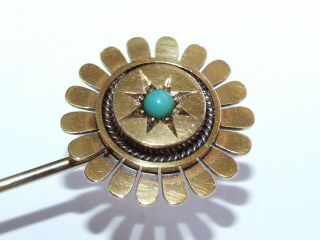 15ct Gold Detailed Antique 1900 Turquoise Set Flower / Daisy Stick Pin