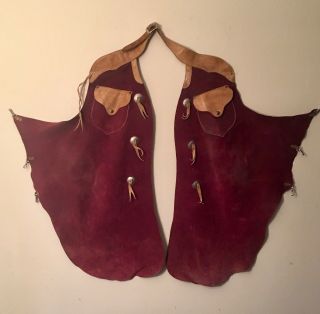 Vintage Colorado Saddlery Denver Chaps Bat - Wing Burgundy Suede/leather,  2 Pocket