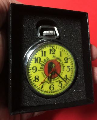 Vintage Indian Motorcycle Advertising Sign 16s Pocket Watch In Gift Box