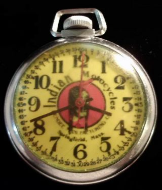 VINTAGE INDIAN MOTORCYCLE ADVERTISING SIGN 16S POCKET WATCH IN GIFT BOX 3