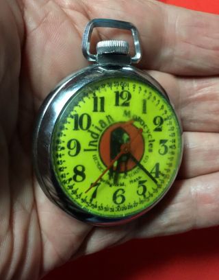 VINTAGE INDIAN MOTORCYCLE ADVERTISING SIGN 16S POCKET WATCH IN GIFT BOX 5