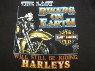 Vtg 1985 3d Emblem Harley Davidson Last Biker On Earth 50/50 Tee T Shirt Large L
