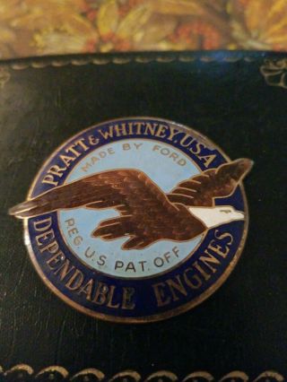 Vintage Pratt & Whitney Dependable Engines Made By Ford Enameled Emblem / Badge