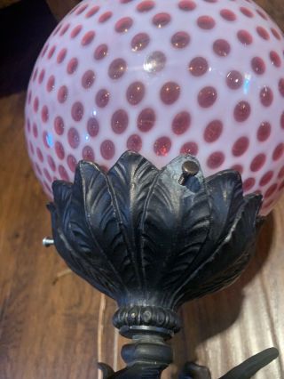 Vintage Fenton Sconces With Cranberry Glass Globes.