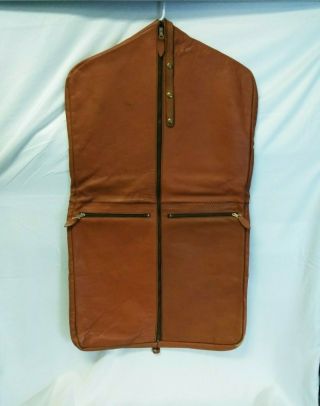 Vintage Fold Over Leather Garment Bag 3 Zipper Pockets Travel Suit Garment Bag