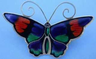 Vintage David Andersen Sterling & Guilloche Enamel Butterfly Brooch,  Multi - Color
