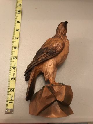 Anri Italy Hand Carved Golden Eagle Perched In Rock Vintage Statue Figure 8 "