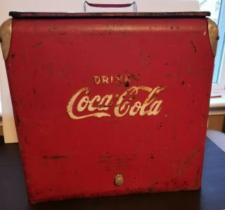 Antique Vintage 1950s Coca - Cola Coke Red Metal Cooler Ice Chest Soda Pop