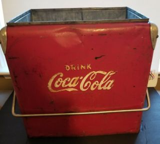 Antique Vintage 1950s Coca - Cola Coke Red Metal Cooler Ice Chest Soda Pop 6