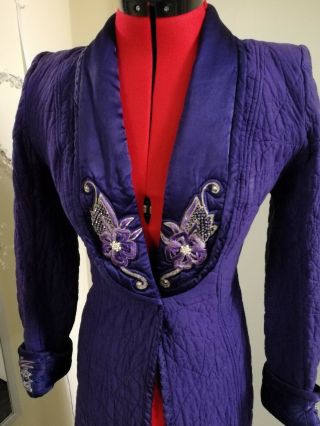 Vintage 1930s / 1940s Style Embroidered Evening Coat - Purple - Size XS 2