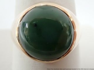 Mid - Century 14k Gold Vintage Approx 16ct Jade Jadeite 14.  5mm Cabochon Mens Ring