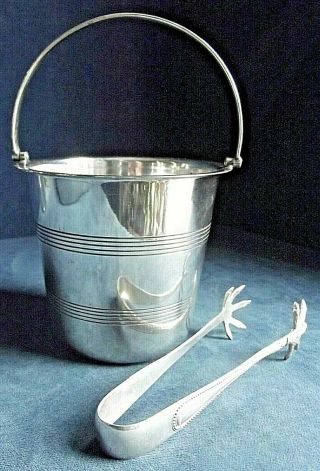 Art Deco Silver Plated Ice Holder & Tongs C1930 By Angora