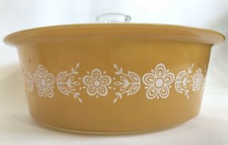 Vintage Pyrex Large Butterfly Gold 4 QT Casserole 664 w/ Lid Rare Big Bertha 2