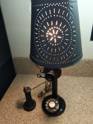 Vintage Western Electric American Tel & Tel Co.  Candlestick Phone Lamp & Shade