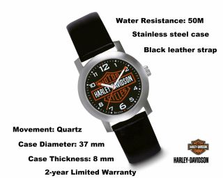 HARLEY DAVIDSON MEN’S BAR AND SHIELD WATCH LEATHER STRAP STAINLESS STEEL BULOVA® 2