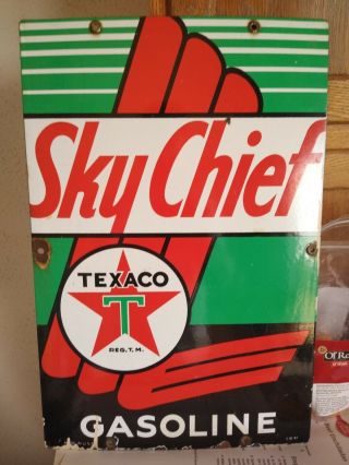 Vintage Porcelain Sky Chief Texaco Gasoline Sign 1947