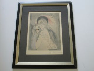 Vintage Marie Laurencin Colored Etching Hand Pencil Signed Modernist Villon
