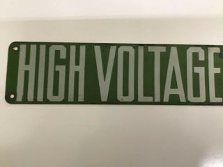 Vintage Lineman High Voltage Green And White Porcelane Sign