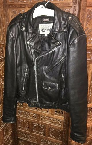 Vtg.  Men’s Wilson’s Open Road Black Leather Motorcycle Jacket Thinsulate 42 Long