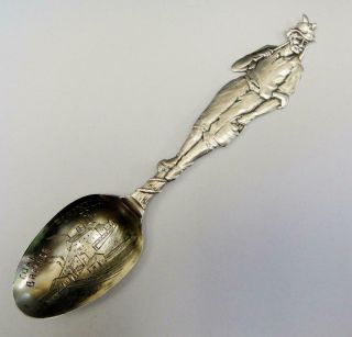 Antique Large Size Sterling Silver Souvenir Spoon Full Figural Miner Handle 2