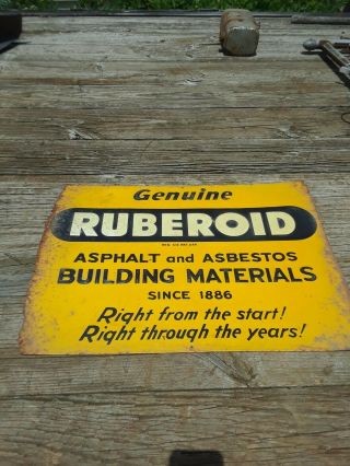 Antique Vintage Ruberoid Asphalt,  Asbestos Building Materials Metal Sign