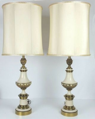 Reserved For Kl Vtg Brass Stiffel Lamp Pair Tall Trophy Regency Table Lamps
