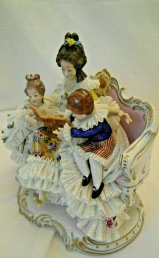 Gorgeous Vintage Volkstedt Dresden Lace Figure Mother with Children Group 12